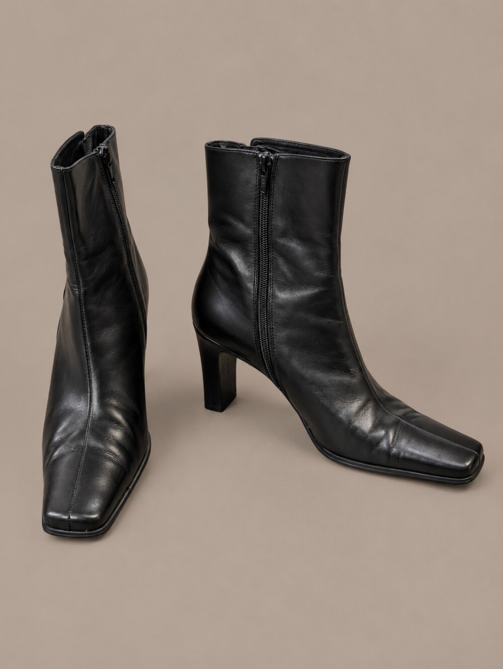 Women's Classic Black Leather Ankle Boots with Side Zip